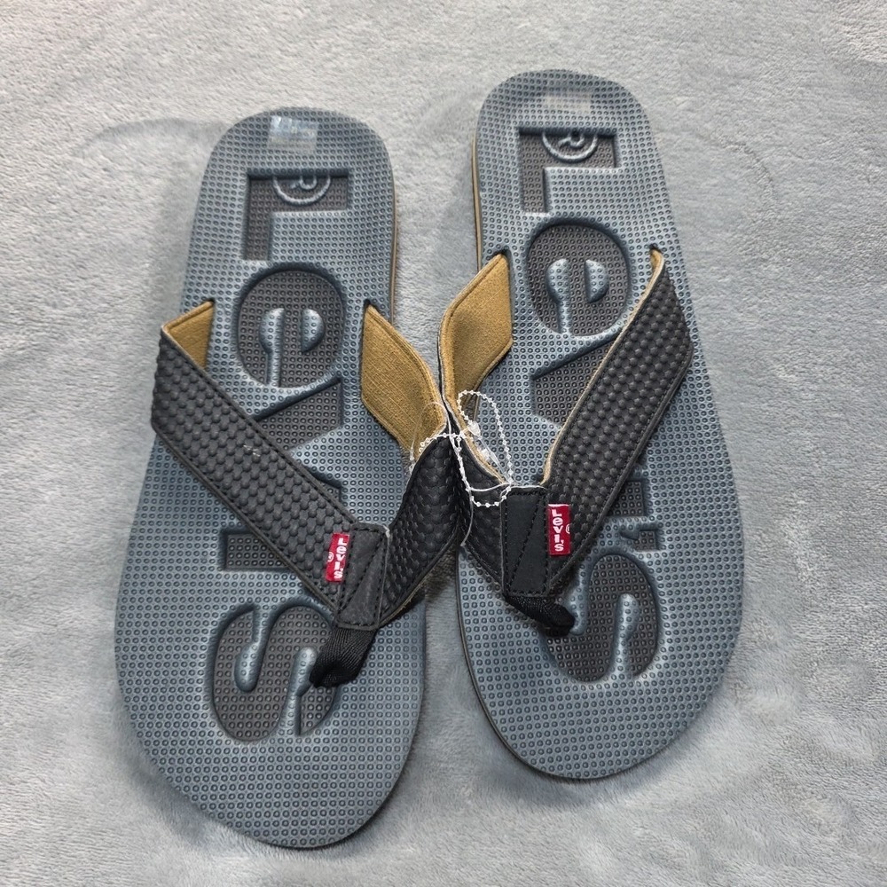 Levi's Kyle Sport B Men's Flip Flops Size‎ 12 Sandals Slides Shoes Black/Tan New